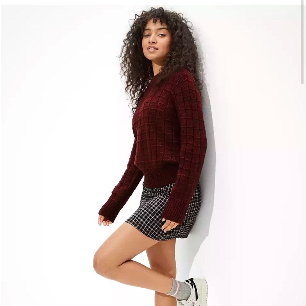 AE Maroon Waffle Knit Sweater XXS